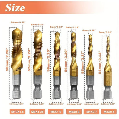 Set of 6 Male Drill Bits M3-M10 – Drill and Thread